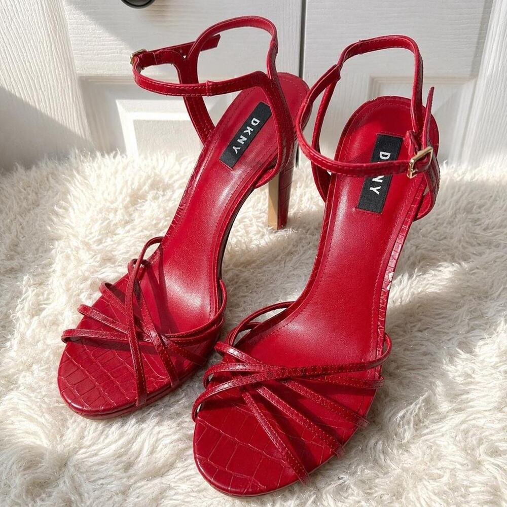 DKNY red strappy heels ankle strap y2k sandals